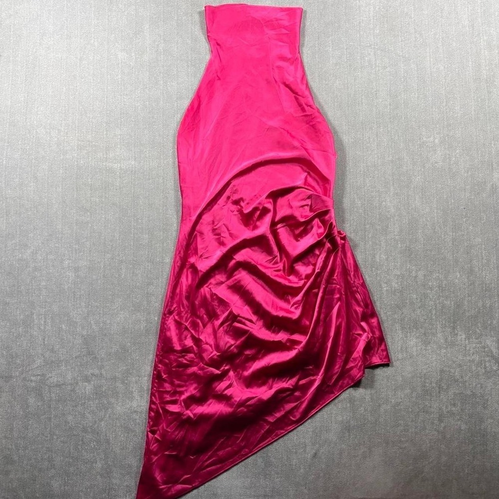 pink satin neck collar a line dress good for summer